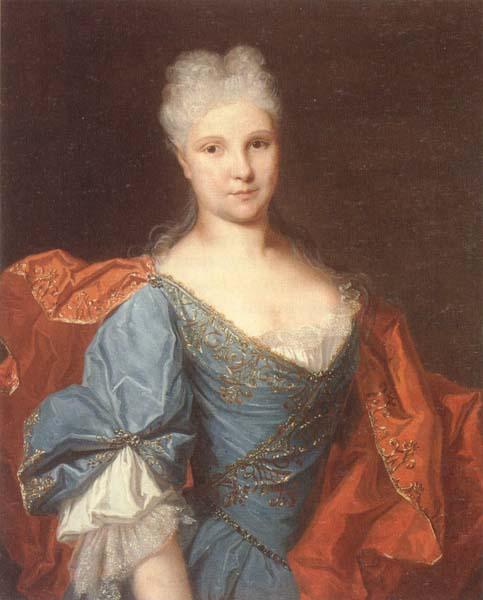 unknow artist Portrait of a lady,half-length,wearing a blue embroidered dress with a scarlet mantle Germany oil painting art